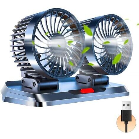 Ventilateur de Voiture, 5V Double Tête Ventilateur avec 3 Vitesses, 360° Rotative Double Tête USB Ventilateur de Voiture, pour Voiture,Camping-car,Maison,Bureau,Camping
