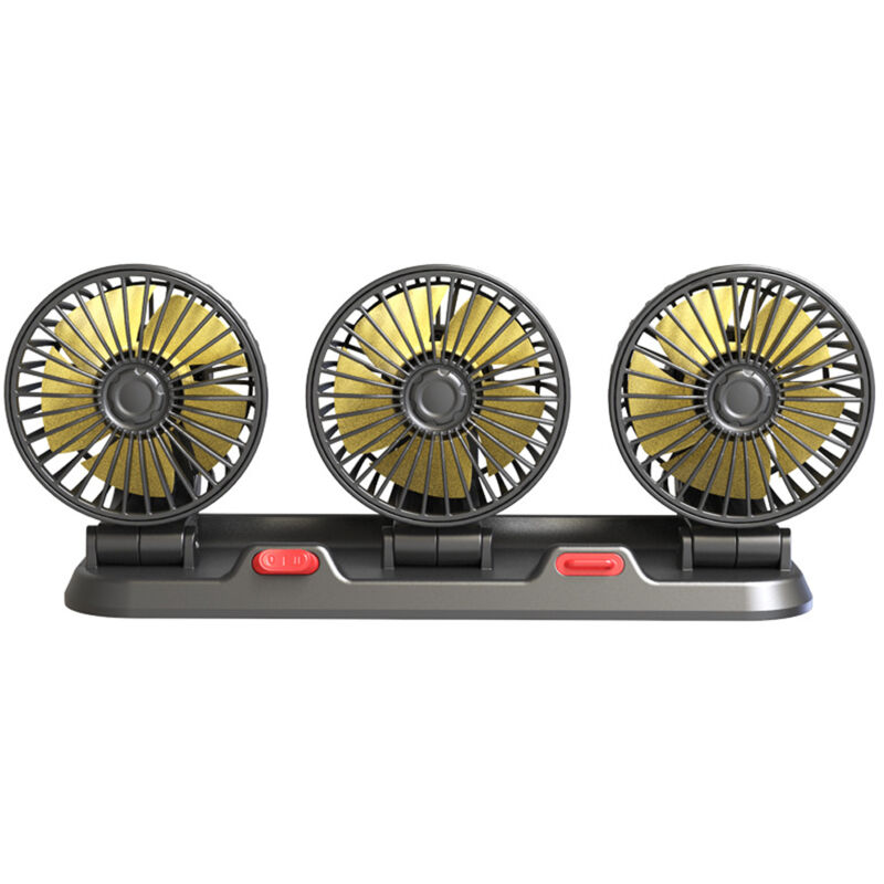 Lifcausal - Ventilateur de voiture à 3 têtes, ventilateur de refroidissement d'air portable, ventilateur électrique silencieux, rotation à 360 ° avec