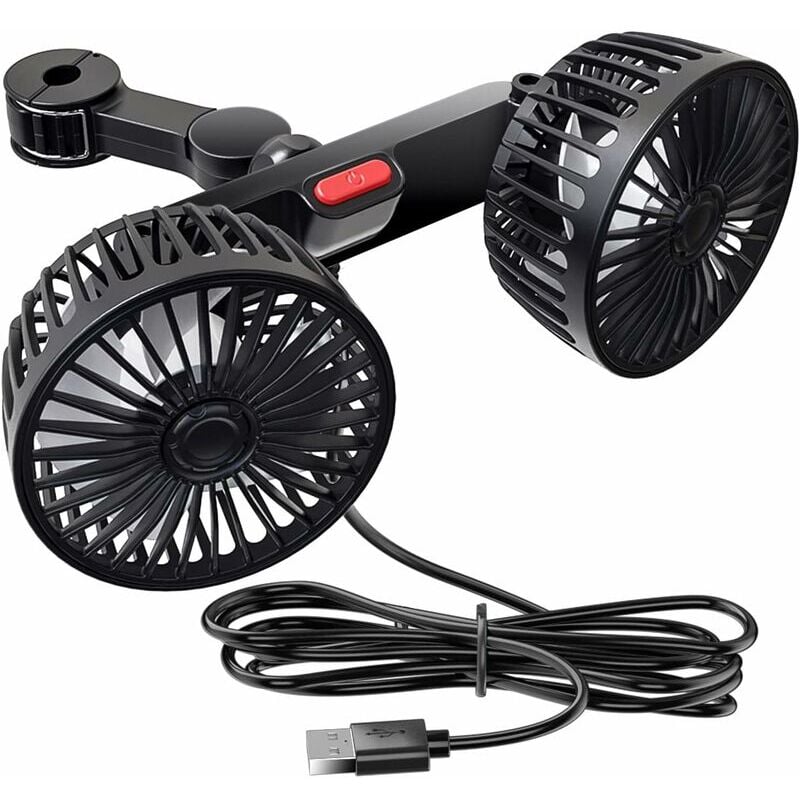 Ventilateur de voiture à double tête 5 V 2 A, refroidisseur de ventilateur USB avec 3 vitesses, vent
