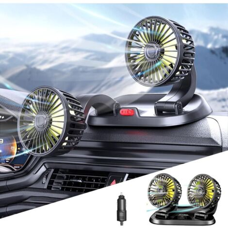 Ventilateur de voiture double tête, 12 V, 2 vitesses, rotatif à 360 °, avec prise allume-cigare, pour SUV, camping-cars, véhicules