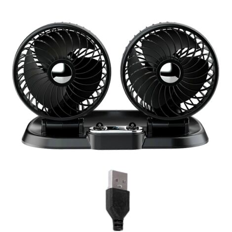 Ventilateur de voiture double USB 5V 12V 24V à 2 vitesses, pour camping ou autre usage automobile (T-USB).