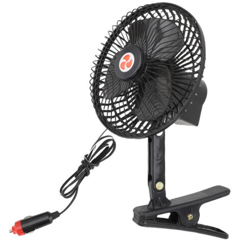 Ventilateur de voiture portable robuste en métal noir avec allume-cigare intégré, idéal pour remorques, camions, camping-cars, bateaux, bus et SUV (24 V CC).