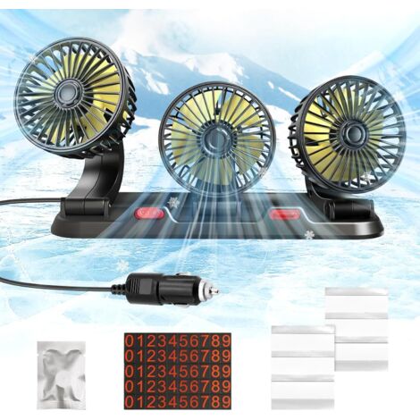 Ventilateur de Voiture, Ventilateur Auto, Ventilateur Voiture, Ventilateur électrique Automobile à Trois Têtes, 2 Vitesses Rotatif à 360 °ventilateur de Véhicule, Avec Prise Allume-Cigare