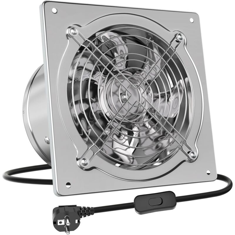 Ventilateur d'extraction 190 mm pour salle de bain Silencieux 525 m³/h avec volet de retour Puissant ventilateur mural en métal avec prise UE pour