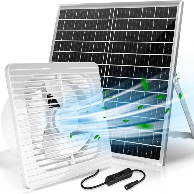 SNQ - Ventilateur d'extraction à énergie solaire, panneau solaire de 22 w avec ventilateur sans balais de 8 pouces pour la ventilation du hangar,