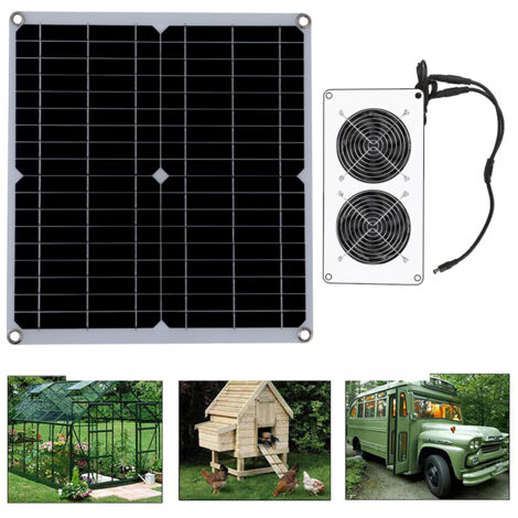 Kit Ventilateur Solaire 15W Avec 2 Ventilateurs étanches - Pour Serre, Poulailler, Niche, Camping-car