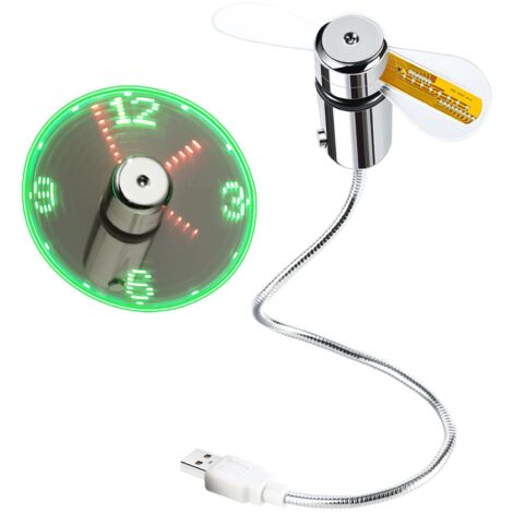 Ventilateur d'horloge LED USB avec indicateur en temps réel, VENTILATEUR D'HORLOGE USB, couleur argent