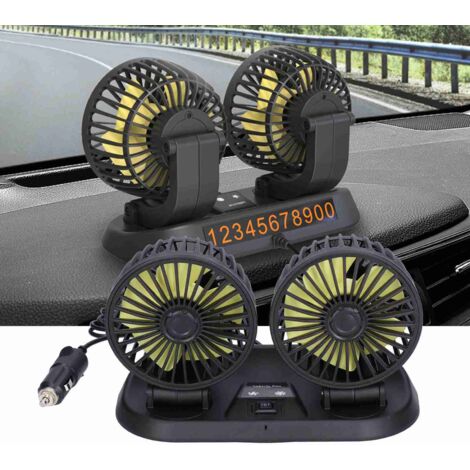 Ventilateur Double USB 5V/12V Rotatif 360° 5 Bras 2 Vitesses ABS avec Numéro Parking