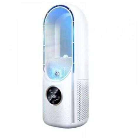 Ventilateur Electrique de Refroidissement Portable Sans Feuilles 6 Vitesses Climatiseur Minuterie Silencieuse Blanc