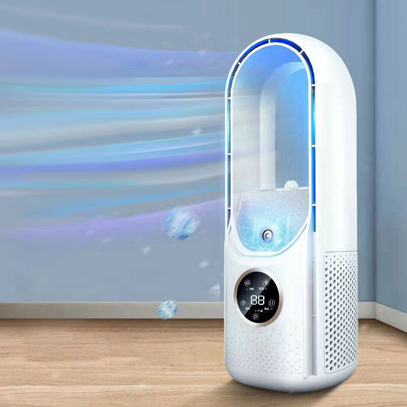 Ventilateur Electrique de Refroidissement Portable Sans Feuilles 6 Vitesses Climatiseur Minuterie Silencieuse Blanc