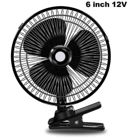 Ventilateur électrique d'été 12/24 V pour voiture, camionnette et maison, 2 vitesses, avec pince, noir, 15 cm (6 pouces).