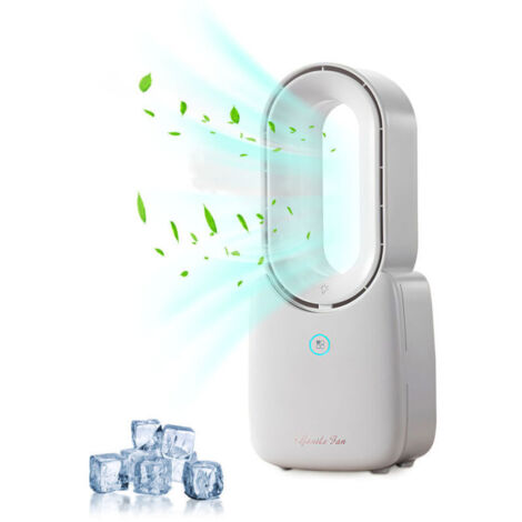 Ventilateur et brumisateur extérieurVentilateur de Bureau Portable Sans Lame 11.8 pouces Reglage a 3 Vitesses avec 5 Couleurs de Controle Tactile Lumiere LED pour Maison Bureau Chambre