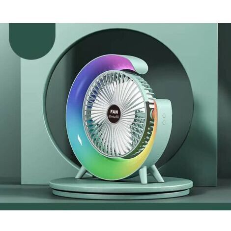 Ventilateur et lampe de bureau, ventilateur de bureau rotatif à 3 vitesses réglables, ventilateur de bureau avec lumière d'ambiance, ventilateur de voyage rechargeable 1800 mAh avec veilleuse colorée