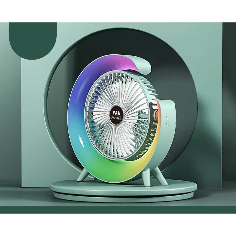 Ventilateur et lampe de bureau, ventilateur de table rotatif avec 3 vitesses réglables, ventilateur de bureau avec lumière d'ambiance, ventilateur de