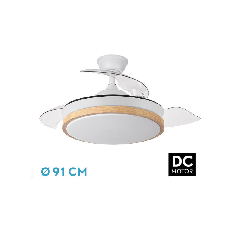 Fabrilamp - Ventilateur dc evros blanc/hay 72w 6120lm 91d 3-stage fold-out 3000-4000-6000k remote, timer, memory