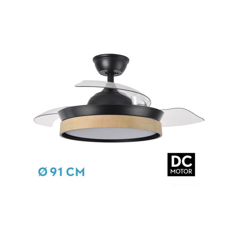 Fabrilamp - Abrila -Fan dc iglu - Noir avec three Beech Blades with 6 Adjustable Speeds 3 Temperatures of Light Selectable Remote Control Included