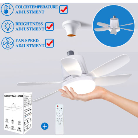 Ventilateur-lampe de 47 cm, éclairage E27 intégré, ventilateur suspendu LED 30 W, avec télécommande, ventilateur suspendu silencieux, blanc