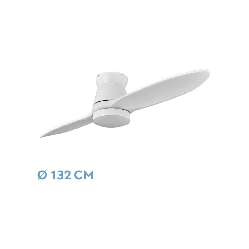 Fabrilamp - Abrila - Ventilateur dc nordic Color White avec deux pales de Wood avec 6 vitesses réglables avec 3 températures de Light Télécommande