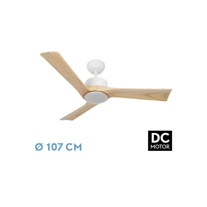 Fabrilamp - Abrila - Ventilateur dc orinoco Couleur Blanc avec three Pales en hêtre avec 6 vitesses réglables avec 3 températures Lumière