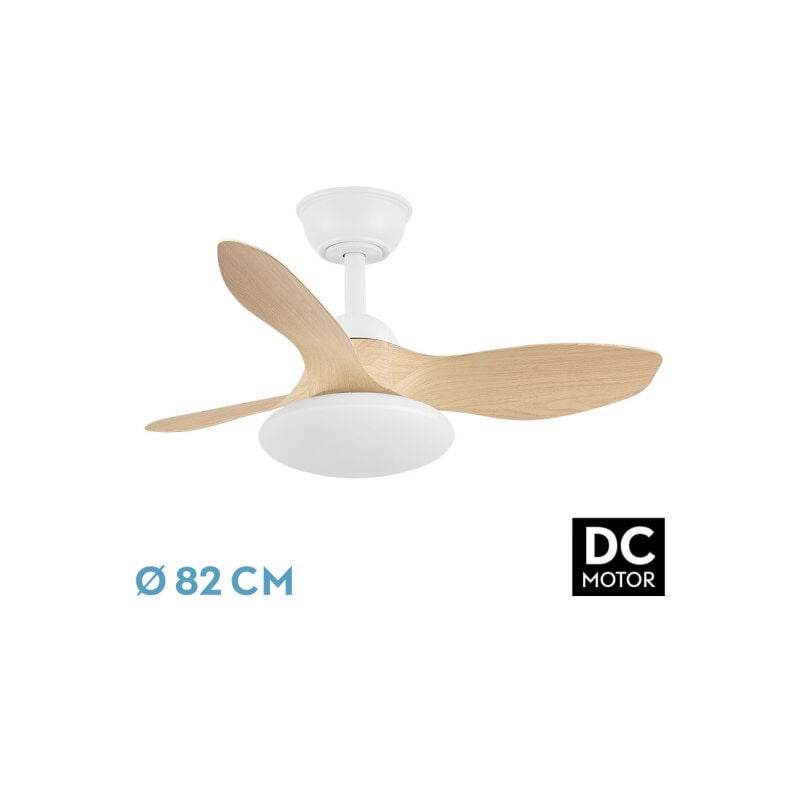 Fabrilamp - Abrila - Ventilateur dc paramo Blanc/Bois avec three Blades avec 6 vitesses réglables 3 températures de Light Selectable Télécommande