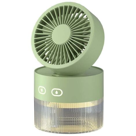 Ventilateur personnel et petit humidificateur d'air 350 ml avec veilleuse LED, humidificateur et ventilateur de bureau rechargeable USB 3 en 1 pour bureau et petite pièce, sans batterie (vert)