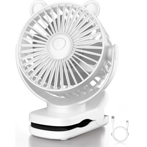 Ventilateur personnel portable rechargeable, batterie 2000 mAh, 3 vitesses de ventilation, indispensable en voyage,blanc.