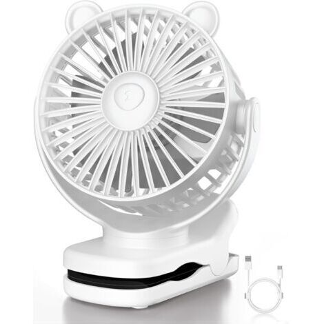 Ventilateur personnel portable rechargeable, batterie 2000 mAh, 3 vitesses de ventilation, indispensable en voyage,blanc.