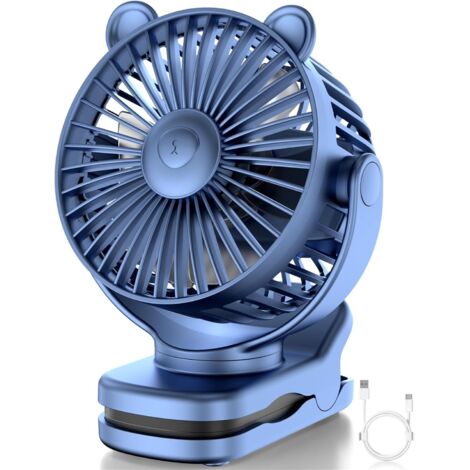 Ventilateur personnel portable rechargeable, batterie 2000 mAh, 3 vitesses de ventilation, indispensable en voyage,bleu.