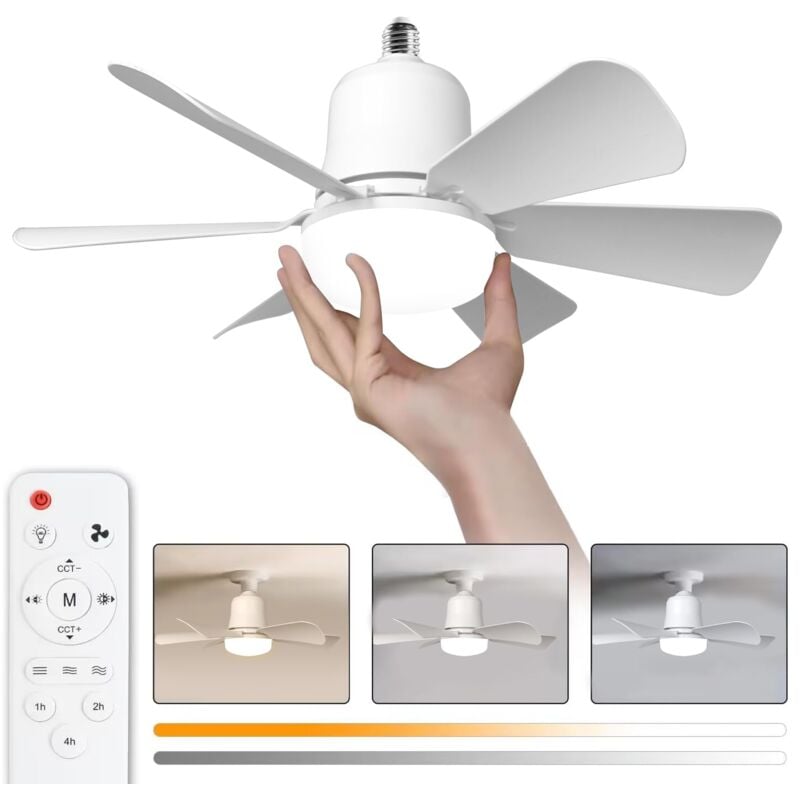 Beijiyi - Ventilateur plafond avec lumiere, 30W Lampe Ventilateur Plafond avec Douille E27, Dimmable Ventilateur Plafond led pour Chambre, Salon, 3