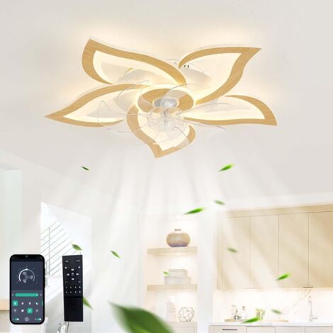 Ventilateur Plafond Avec Lumiere Design Moderne Silencieux Dimmable LED Lustre Ventilateur DC Réversible 6 Vitesses Plafonnier Ventilateur Et Télécommande Pour Chambre Salon-Wood grain