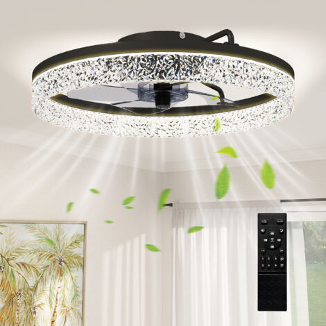 Ventilateur plafond avec lumière, LED réglable télécommande, chambre/salon, noir