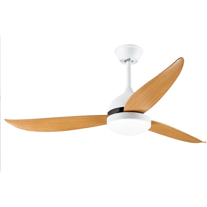 Ventilateur Plafond avec Lumiere Silencieux,3 Pales Haloyo 6 Vitesses,pour le salon de patio, la chambre à coucher, le bureau,Couleur blanc et bois