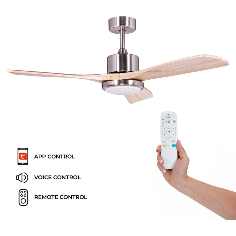 Kekai - Ventilateur Plafond Tramontana dc 132x40cm 55W Argent avec Pales en Bois, Lumière Réglable, Minuterie, Application Smart