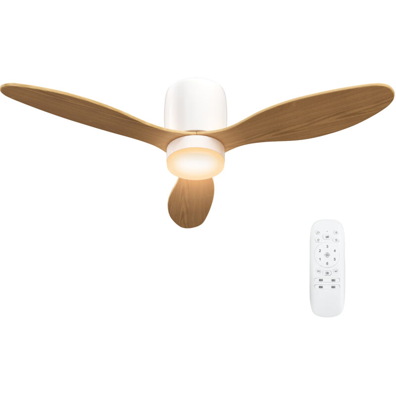 Homcom - Ventilateur plafond led réversible 50W dia.115 cm 3 pales 6 vitesses timer télécommande effet bois
