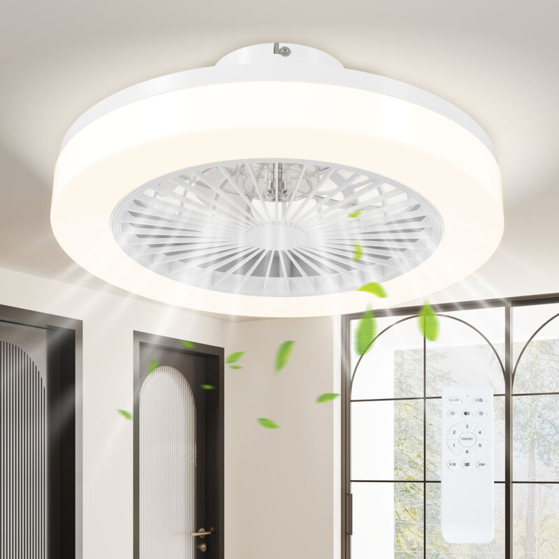 Homcom - Ventilateur plafond led réversible réglable dia.46 cm avec télécommande blanc