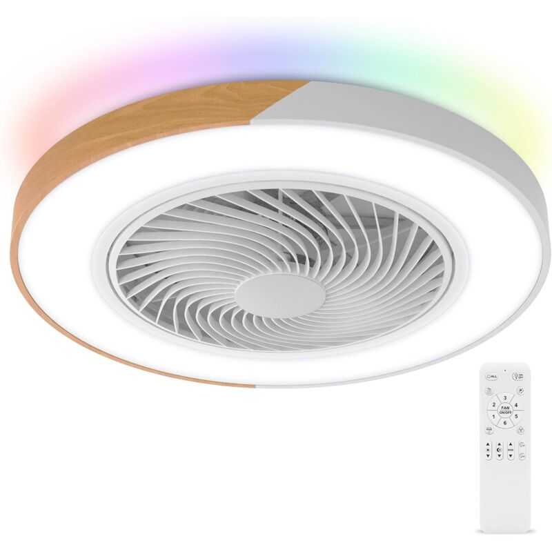 Andyou - Ventilateur plafond, Ventilateur Plafond avec Lampe led, 6 Vitesse du Vent, 18 w led 3000 K-6000 k