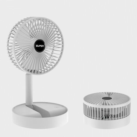 Ventilateur pliable portable, ventilateur sur pied rechargeable par USB, ventilateur à 3 vitesses avec batterie 2000 mAh pour la maison, le camping, l'extérieur et le bureau, 6,5 pouces, blanc