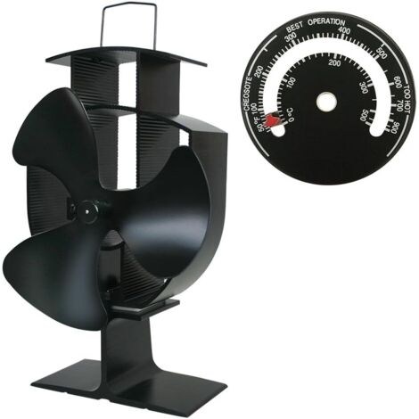Ventilateur poêle 3 pales thermique, ventilateur cheminée silencieux avec thermomètre