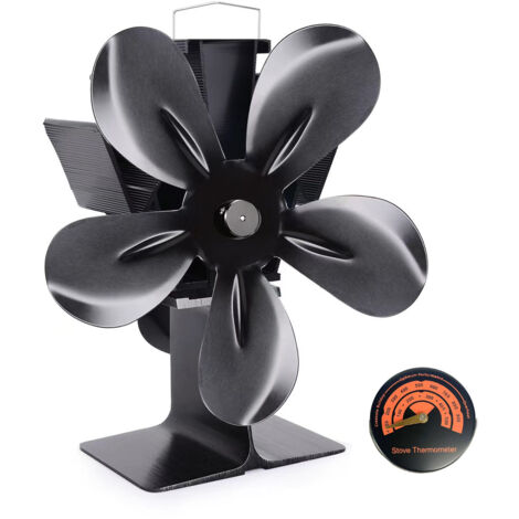 Ventilateur Poele à Bois, 5 Pales Ventilateur Cheminée,Ventilateur de Poêle avec Theromètre, écologique, Répartition Efficace de La Chaleur Pour Brûleurs à Bois et Cheminées
