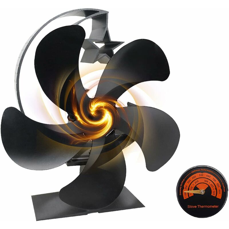 XVX - Ventilateur Poele à Bois 5 Pales,Ventilateur Cheminee Silencieux avec Thermomètre,Ventilateur de Poêle à Bois Alimenté par La