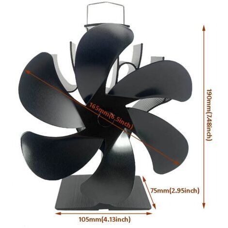 Ventilateur Poele à Bois, 6 Pales Silencieux Ventilateur Cheminée Alimenté Par la Chaleur pour Poêle à Bois/Cheminée/Gaz/Bûches de Poêle,165×195×115cm