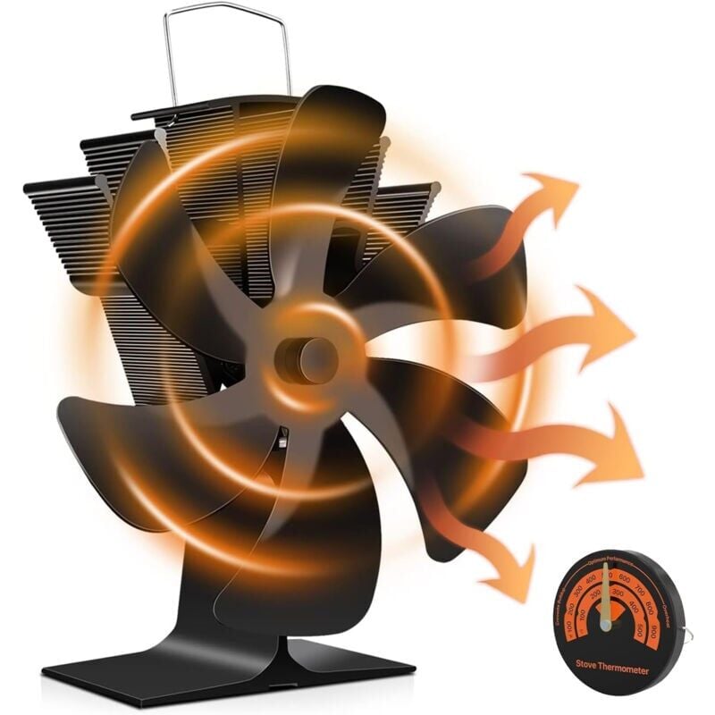 Ventilateur Poele à Bois 6 Pales Ventilateur Cheminée Alimenté à la Chaleur Ventilateur Silencieux avec Protection Contre le Surchauffe pour Poêle à