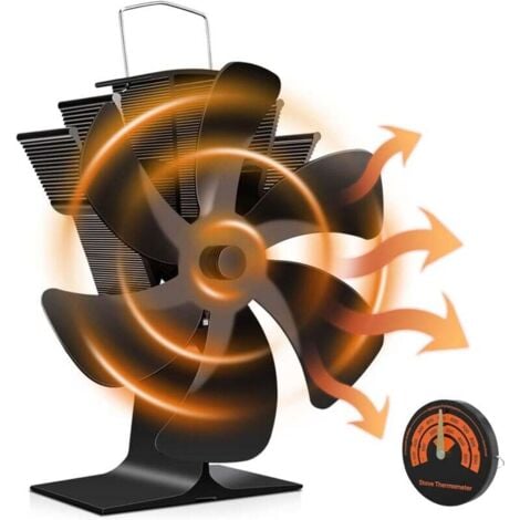 PARYOU Ventilateur Poele à Bois 6 Pales Ventilateur Cheminée Alimenté à la Chaleur Ventilateur Silencieux avec Protection Contre le Surchauffe pour Poêle à Bois Cheminée Gaz Bûche Poêle à Granulés