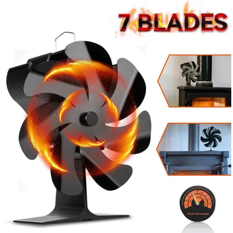 Aafgvc - Ventilateur Poele à Bois 7 Pales Ventilateur Cheminée Alimenté à la Chaleur Silencieux pour Poêle à Bois Cheminée Gaz Bûche Fixé sur le