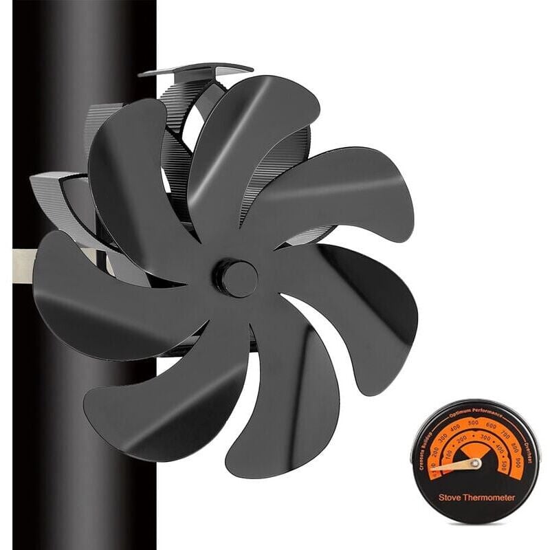 Ikodm - Ventilateur Poele à Bois 7 Pales Ventilateur Cheminée Alimenté à la Chaleur Silencieux pour Poêle à Bois Cheminée Gaz Bûche Fixé sur le Tuyau