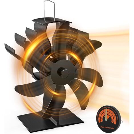 Ventilateur Poele à Bois, 7 Pales Ventilateur Cheminée,Ventilateur de Poêle avec Theromètre, écologique, Répartition Efficace de La Chaleur Pour Brûleurs à Bois et Cheminées，Avec thermomètre