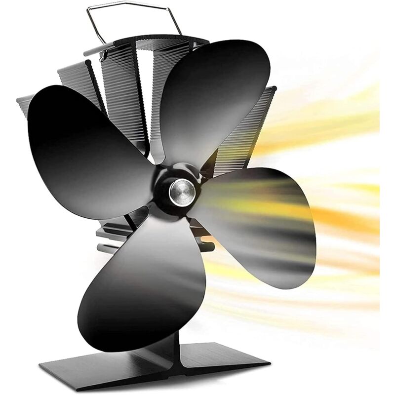 Ventilateur poele à bois alimenté par la chaleur 4 lames pour bûches/cheminée, ventilateur cheminee Départ rapide circulation d'air chaud silencieuse