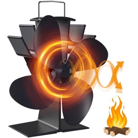 Ventilateur Poele à Bois, Ventilateur Alimenté à la Chaleur, 4 Pales Silencieux Ventilateur pour Cheminée Tuyau/Poêle à Granulés/Gaz/Bûche/Pellet