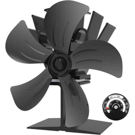 Ventilateur Poele à Bois - Ventilateurs de Poêle à 5 Lames pour Le Bois/Poêle à Bois/Cheminée, Silencieux, Ecologique, Noir