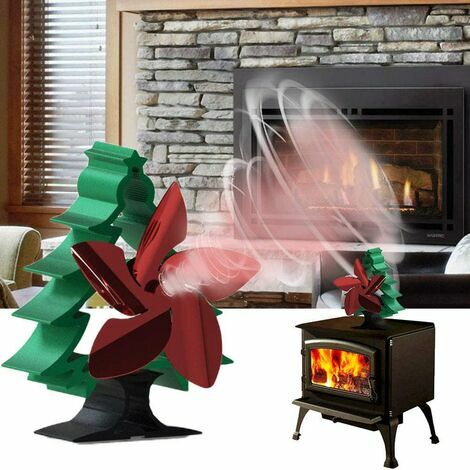 Ventilateur Poele Bois Stove Fan Cheminée pour Four à Chaleur Tournante, Forme Arbre de Nol Ventilateur à Poêle Alimenté par la Chaleur avec 5 Pales Silencieux Respectueuse de lenvironnement